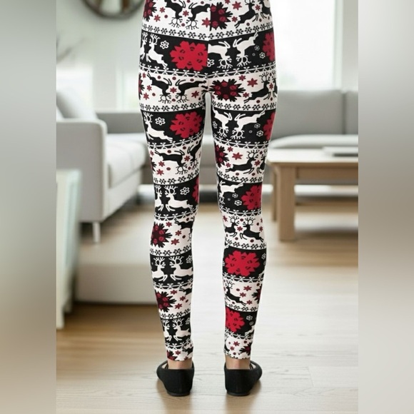 S/L NEW Girls Christmas Reindeer Leggings, Buttery Soft Yoga Pants - Picture 3 of 13